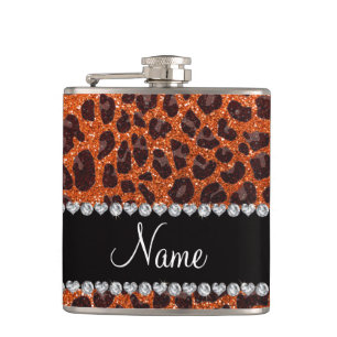 Individuelle Name Orangen-Glitzer-Leopard Flachmann