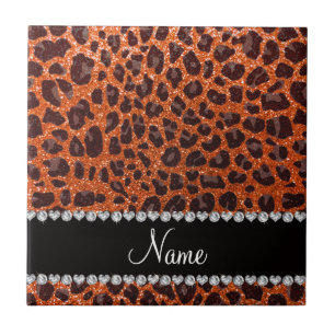 Individuelle Name Orangen-Glitzer-Leopard Fliese