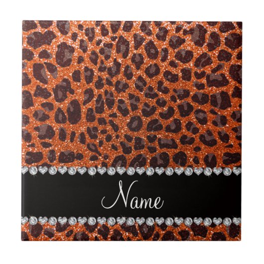 Individuelle Name Orangen-Glitzer-Leopard Fliese (Vorderseite)