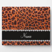 Individuelle Name Orangen-Glitzer-Leopard Fotoplatte (Vorderseite)
