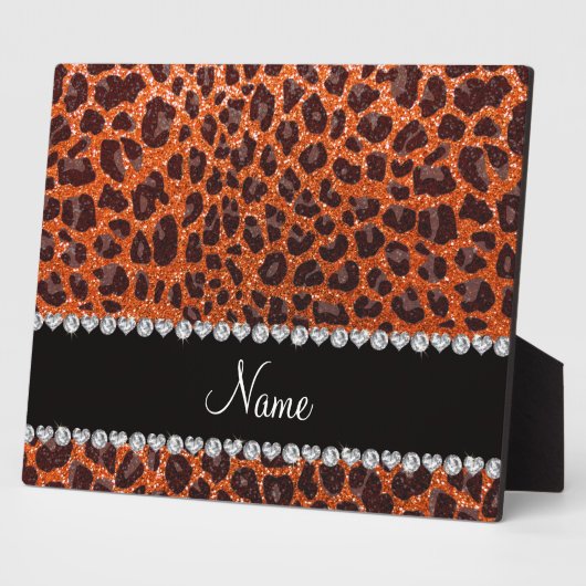 Individuelle Name Orangen-Glitzer-Leopard Fotoplatte (Seite)