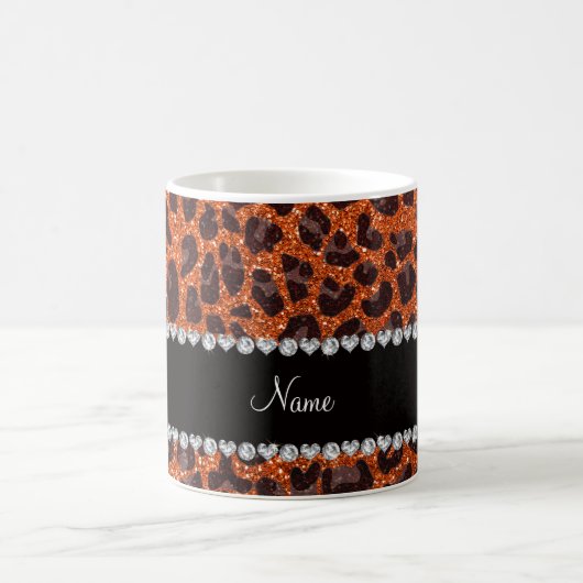 Individuelle Name Orangen-Glitzer-Leopard Kaffeetasse (Mittel)