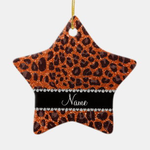 Individuelle Name Orangen-Glitzer-Leopard Keramik Ornament