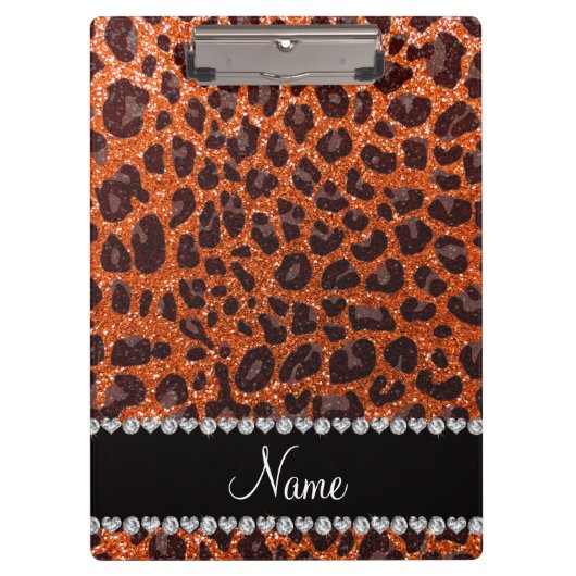 Individuelle Name Orangen-Glitzer-Leopard Klemmbrett (Vorderseite)