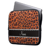 Individuelle Name Orangen-Glitzer-Leopard Laptopschutzhülle (Vorderseite Links)
