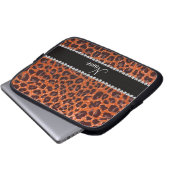 Individuelle Name Orangen-Glitzer-Leopard Laptopschutzhülle (Vorne Knopf)
