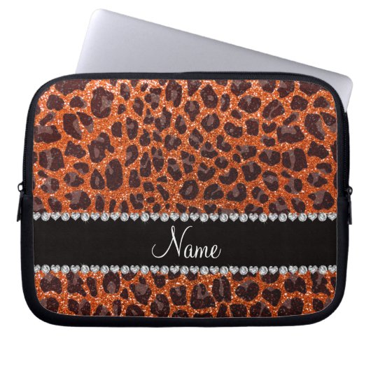Individuelle Name Orangen-Glitzer-Leopard Laptopschutzhülle (Vorderseite)