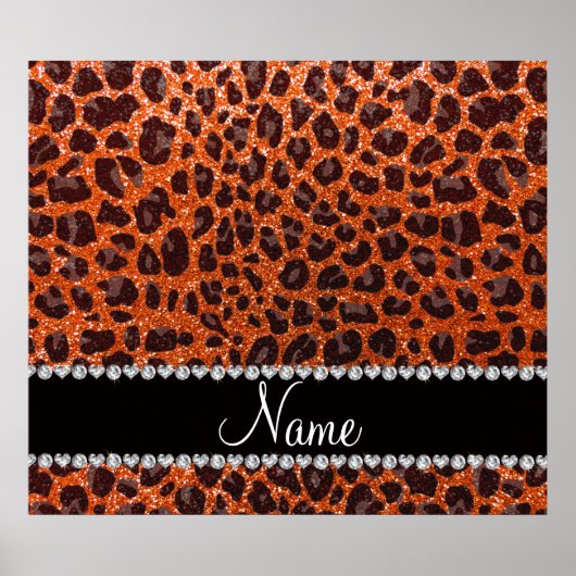 Individuelle Name Orangen-Glitzer-Leopard Poster (Vorne)