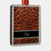 Individuelle Name Orangen-Glitzer-Leopard Silbernes Ornament (Rechts)