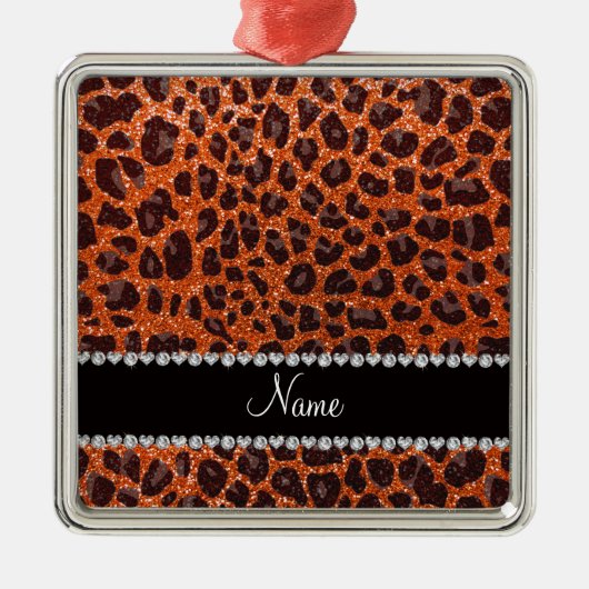 Individuelle Name Orangen-Glitzer-Leopard Silbernes Ornament (Vorne)