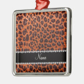 Individuelle Name Orangen-Glitzer-Leopard Silbernes Ornament (Links)