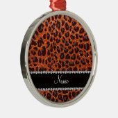 Individuelle Name Orangen-Glitzer-Leopard Silbernes Ornament (Rechts)