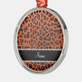 Individuelle Name Orangen-Glitzer-Leopard Silbernes Ornament (Links)