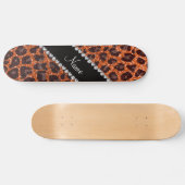 Individuelle Name Orangen-Glitzer-Leopard Skateboard (Horizontal)