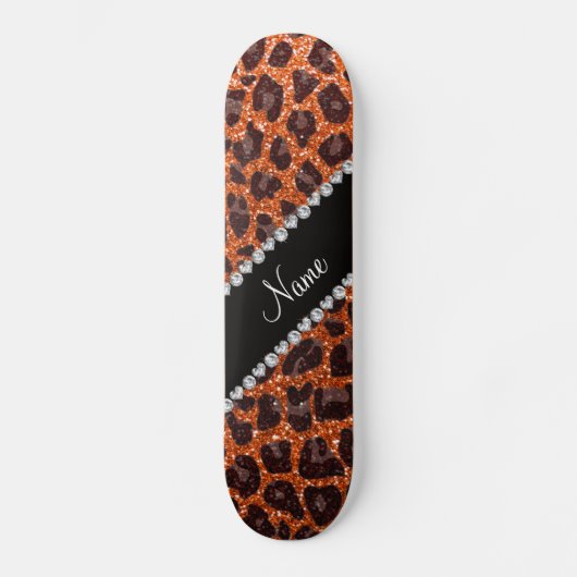 Individuelle Name Orangen-Glitzer-Leopard Skateboard (Vorderseite)