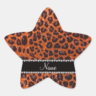 Individuelle Name Orangen-Glitzer-Leopard Stern-Aufkleber