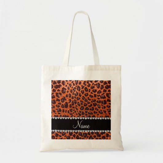 Individuelle Name Orangen-Glitzer-Leopard Tragetasche (Vorne)