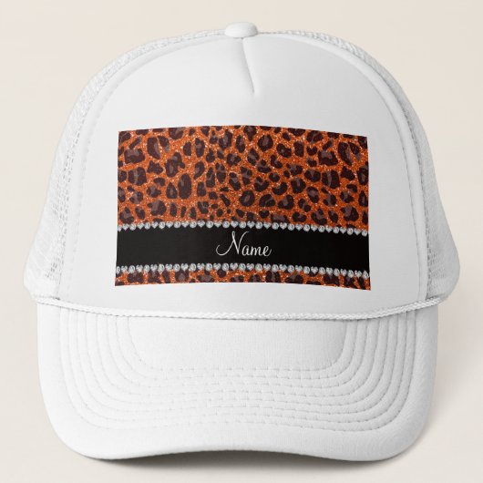 Individuelle Name Orangen-Glitzer-Leopard Truckerkappe (Vorderseite)