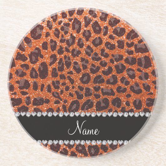 Individuelle Name Orangen-Glitzer-Leopard Untersetzer (Vorne)