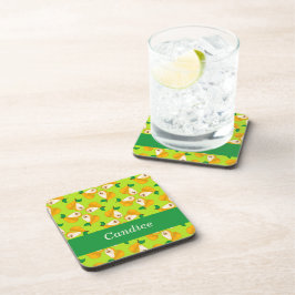 Individuelle Name Orangenbirnen auf grün Getränkeuntersetzer