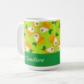 Individuelle Name Orangenbirnen auf grün Kaffeetasse (Vorderseite Links)