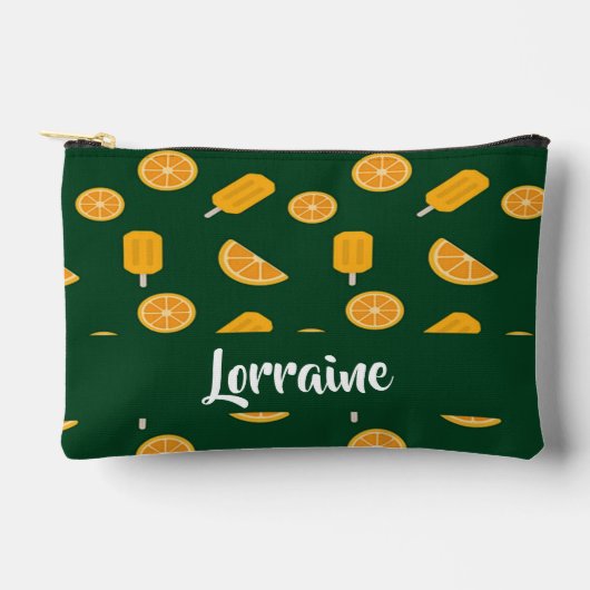 Individuelle Name Orangenscheiben und Eiscreme grü Zubehörtasche (Vorderseite)