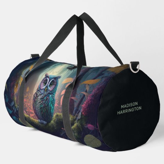 Individuelle Name Owl Forest Duffle Bag (Linke Ecke)
