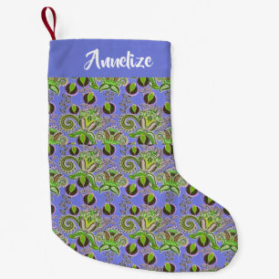Individuelle Name paisley Blätter blau Kleiner Weihnachtsstrumpf