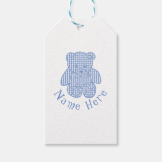 Individuelle Name Pale Blue Pastel Gingham Teddy B Geschenkanhänger