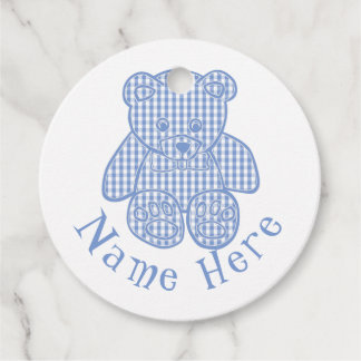 Individuelle Name Pale Blue Pastel Gingham Teddy B Geschenkanhänger