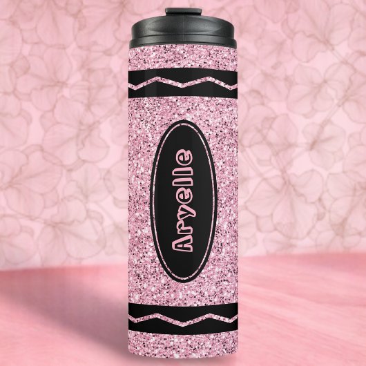 Individuelle Name Pale Pink Glitzer Crayon Drink T Thermosbecher