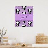 Individuelle Name Panda Bears auf Lila Gingham Poster (Küche)