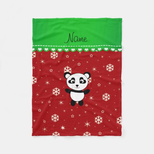 Individuelle Name Panda Rote Schneeflocken Grünstr Fleecedecke (Vorderseite)