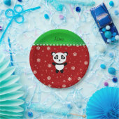 Individuelle Name Panda Rote Schneeflocken Grünstr Pappteller (Party)