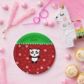 Individuelle Name Panda Rote Schneeflocken Grünstr Pappteller (Party)