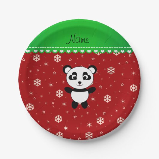Individuelle Name Panda Rote Schneeflocken Grünstr Pappteller (Vorderseite)