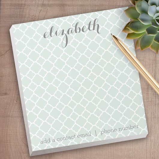 Individuelle Name Pastel Mint & Gray Quatrefoil Notizblock
