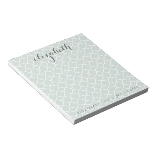 Individuelle Name Pastel Mint & Gray Quatrefoil Notizblock (angewinkelt)
