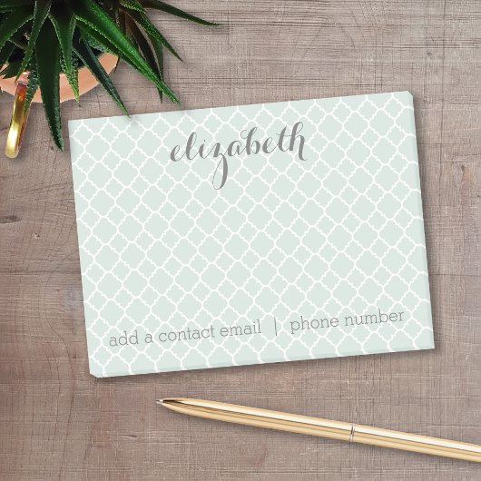 Individuelle Name Pastel Mint & Gray Quatrefoil Post-it Klebezettel