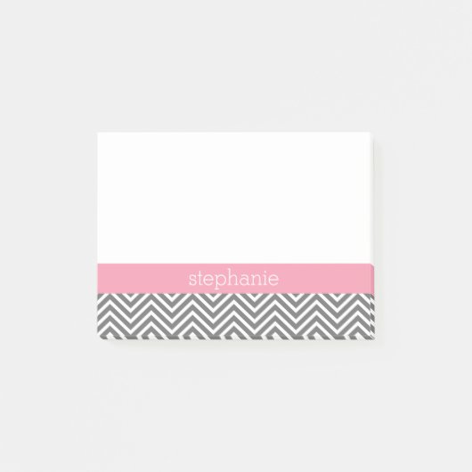 Individuelle Name Pastel Pink und Gray Chevrons Post-it Klebezettel (Vorderseite)