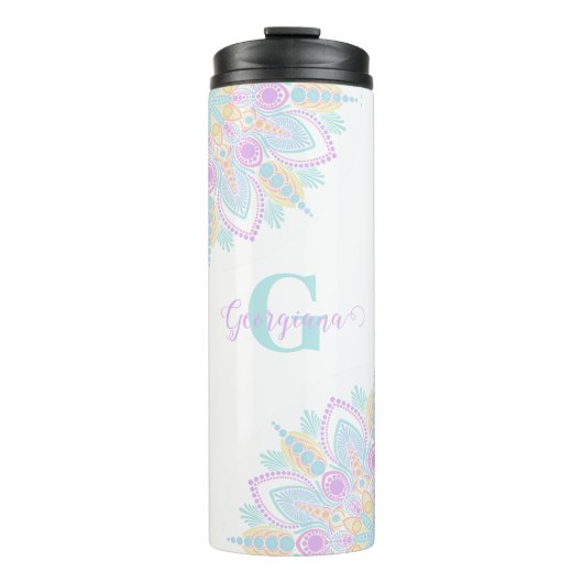 Individuelle Name Pastel Rainbow Floral Sundae Man Thermosbecher (Vorderseite)