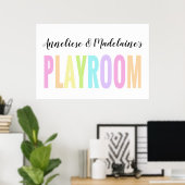 Individuelle Name Pastel Rainbow Playroom Poster (Heimbüro)