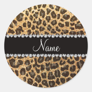 Individuelle Name Pastellgelb Glitzer Leopard Runder Aufkleber