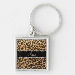 Individuelle Name Pastellgelb Glitzer Leopard Schlüsselanhänger