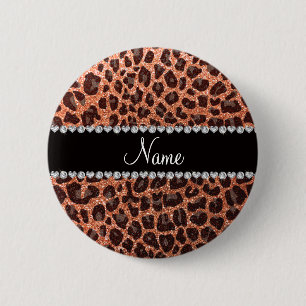 Individuelle Name Pastellorange Glitzer Leopard Button
