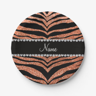 Individuelle Name Pastellorange Glitzer Tigerstrei Pappteller