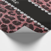 Individuelle Name Pastellrosa Glitzer Leopard Geschenkpapier (Ecke)