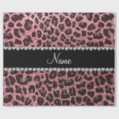 Individuelle Name Pastellrosa Glitzer Leopard Geschenkpapier (Flach)