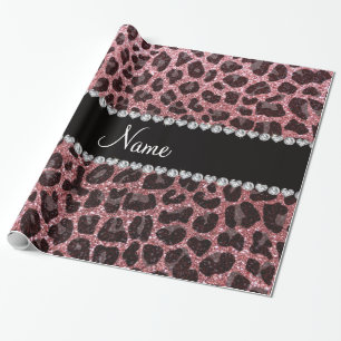 Individuelle Name Pastellrosa Glitzer Leopard Geschenkpapier