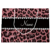 Individuelle Name Pastellrosa Glitzer Leopard Große Geschenktüte (Vorderseite)